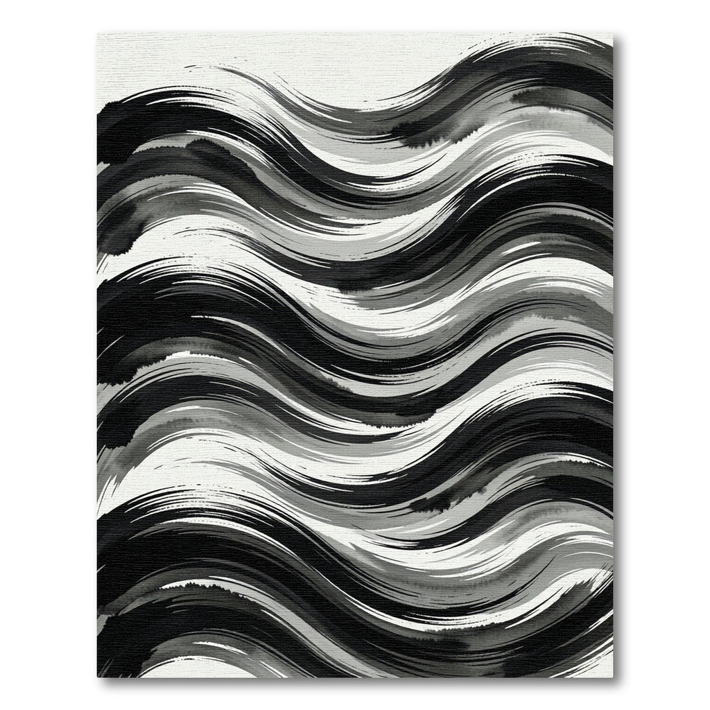 Monochromatic Ink Wash Wave Rug