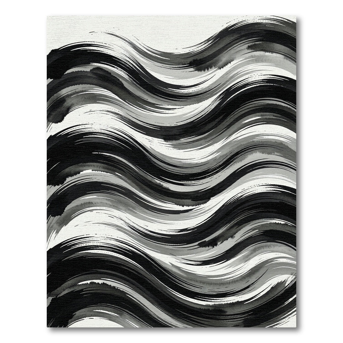 Monochromatic Ink Wash Wave Rug