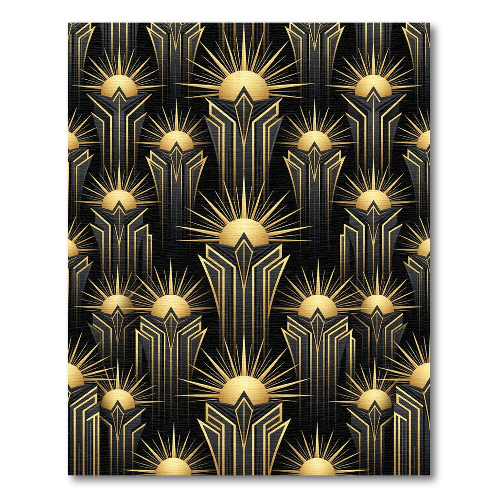 Art Deco Black and Gold Sunburst Rug