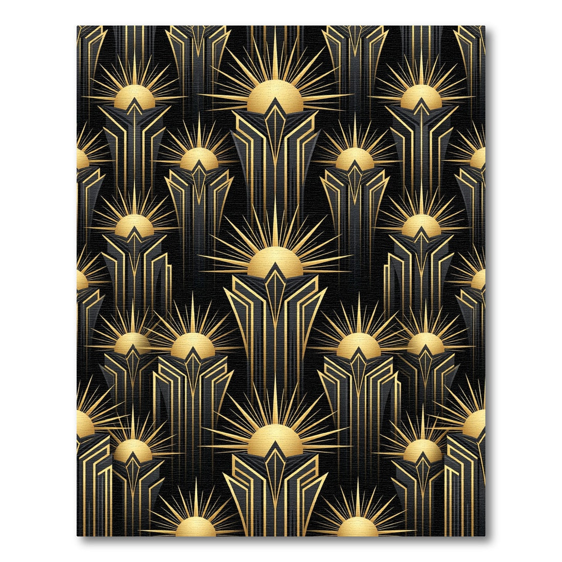 Art Deco Black and Gold Sunburst Rug