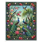 Vibrant Peacock Garden Floral Art Rug