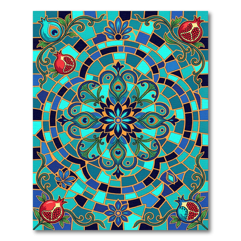 Ocean Blue Pomegranate Peacock Medallion Rug