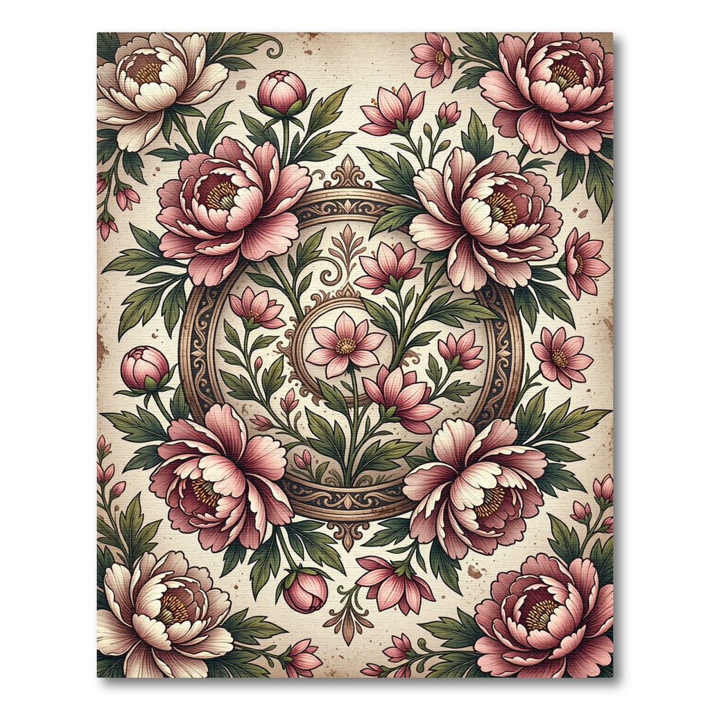 Blush Peony Floral Ornate Medallion Rug
