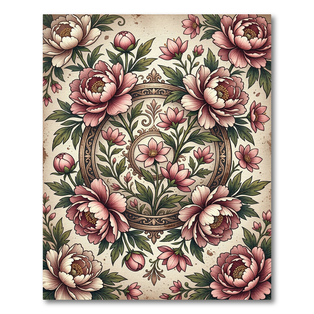 Blush Peony Floral Ornate Medallion Rug