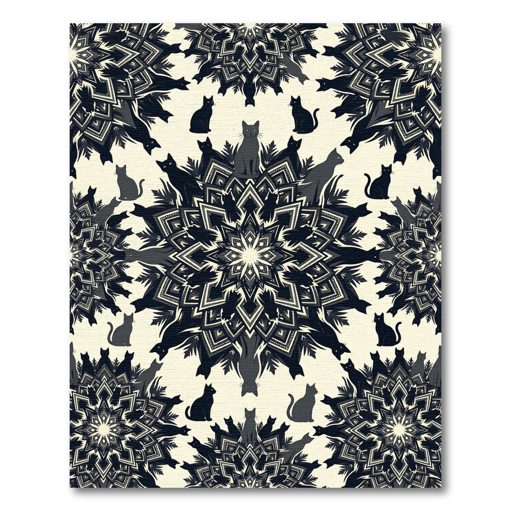 Mysterious Black Cat Mandala Medallion Surface Rug