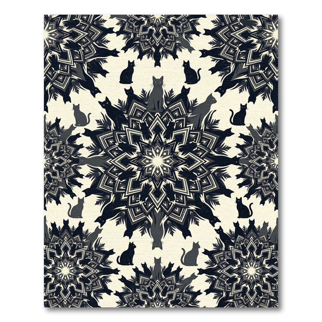 Mysterious Black Cat Mandala Medallion Surface Rug