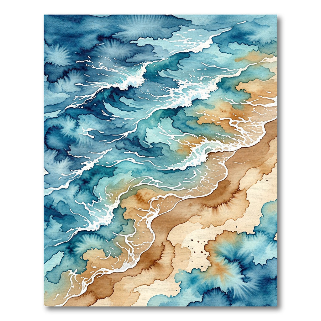 Watercolor Blue Ocean Wave Shoreline Rug