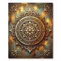 Ornate Golden Floral Medallion Artifact Rug