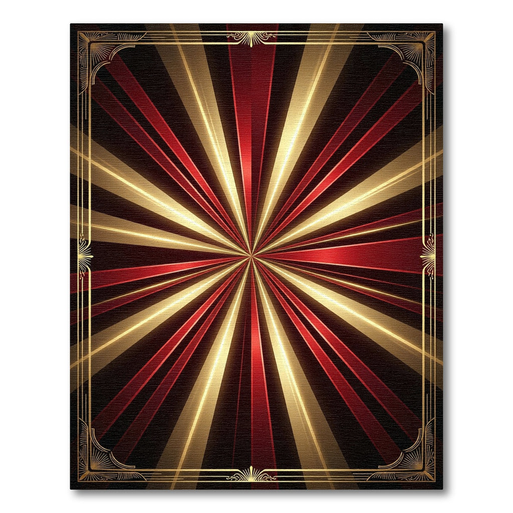 Art Deco Sunburst Red Gold Frame Rug