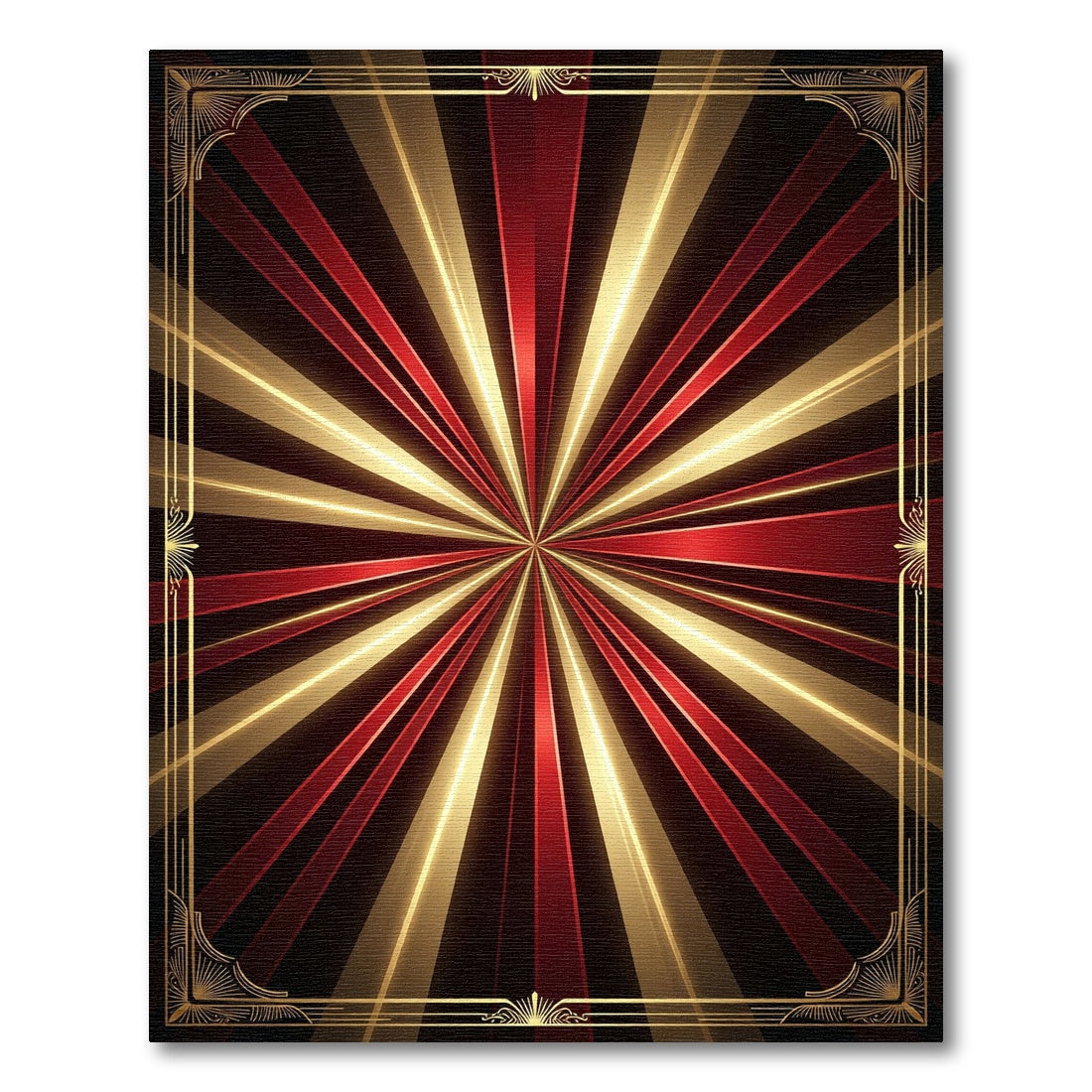 Art Deco Sunburst Red Gold Frame Rug