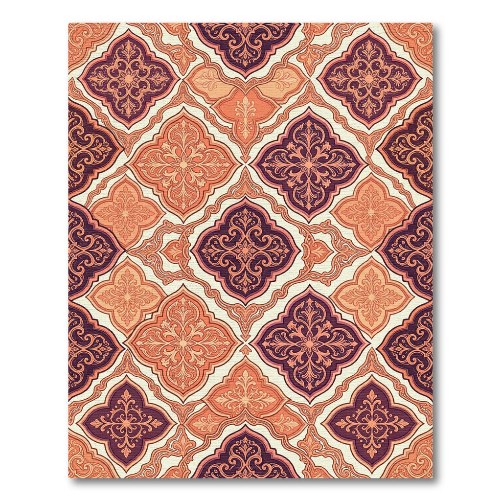 Rich Crimson Teal Quatrefoil Pattern Rug