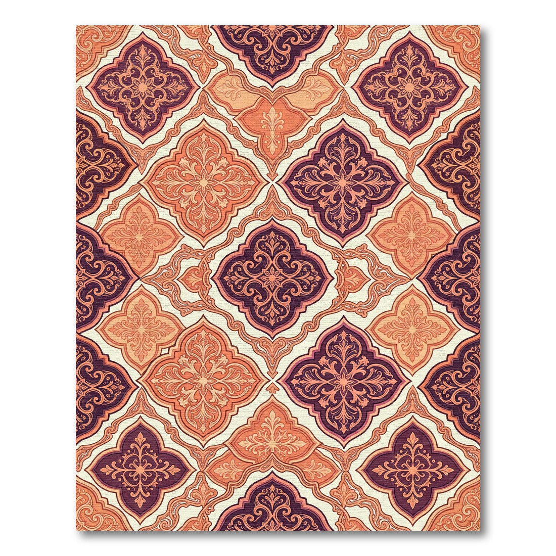 Rich Crimson Teal Quatrefoil Pattern Rug