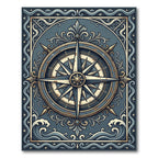 Vintage Navy Compass Nautical Wave Art Rug