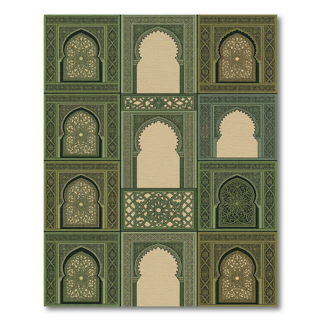 Green Archway Intricate Lattice Scene Rug