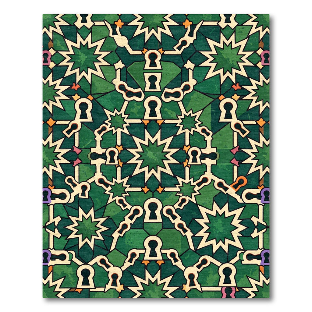 Emerald Star Geometric Keyhole Symmetry Rug