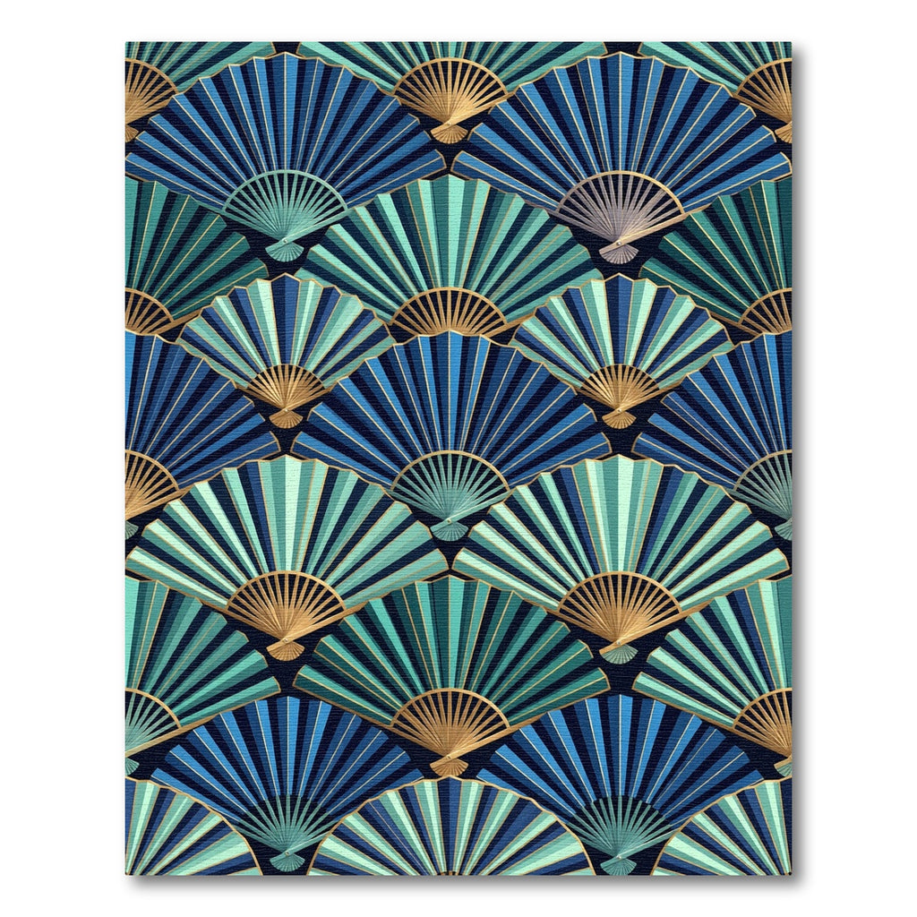 Art Deco Teal Blue Fan Mosaic Rug
