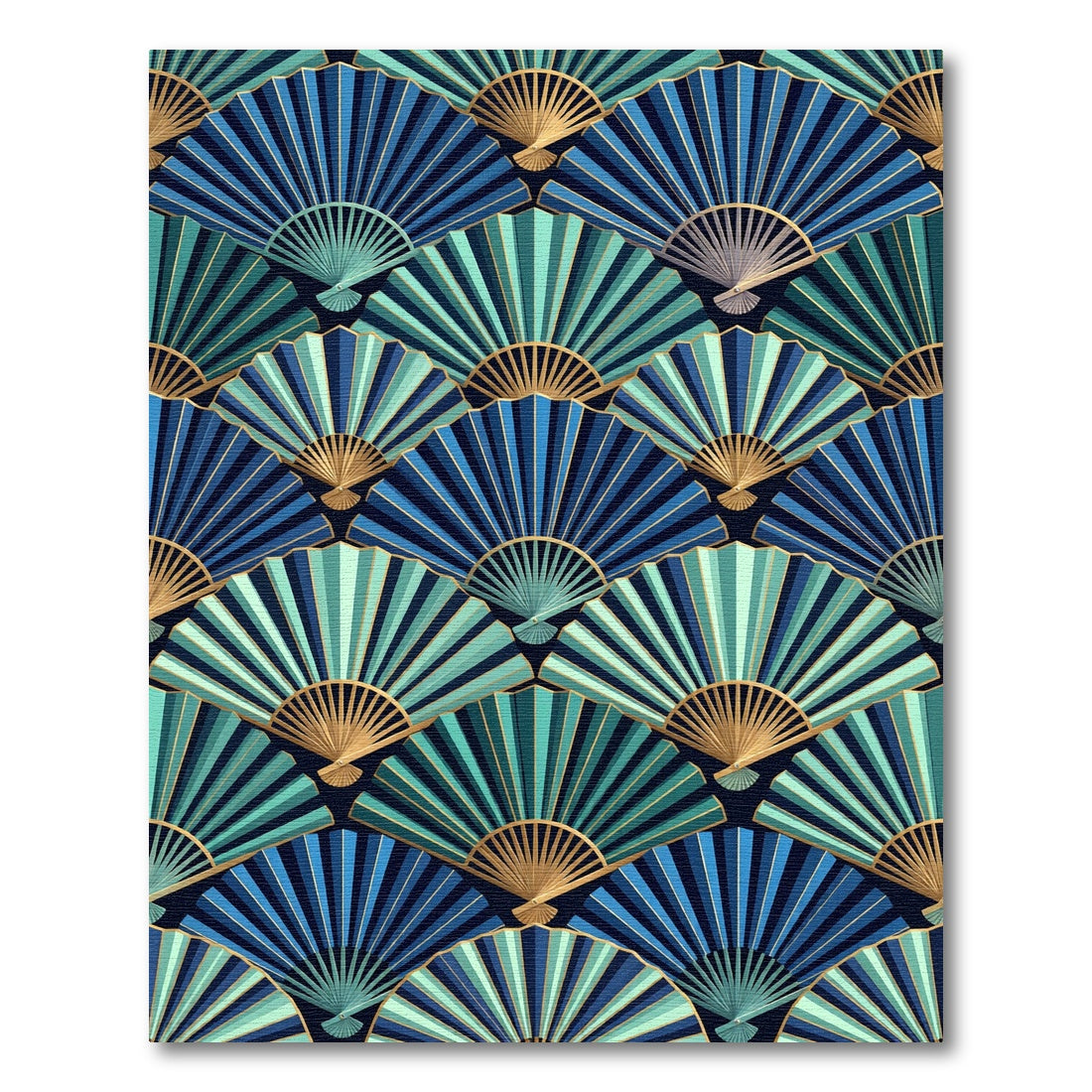 Art Deco Teal Blue Fan Mosaic Rug