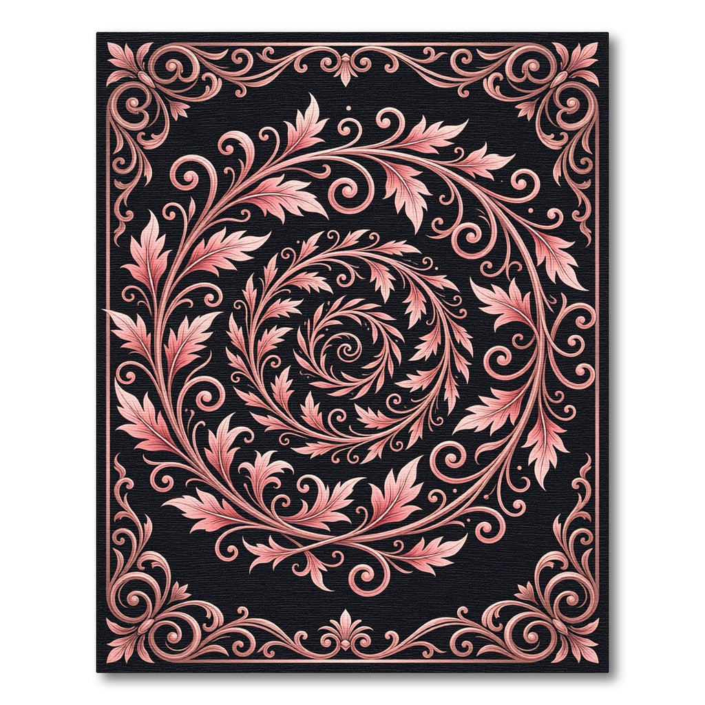 Rose Gold Floral Swirl Border Rug