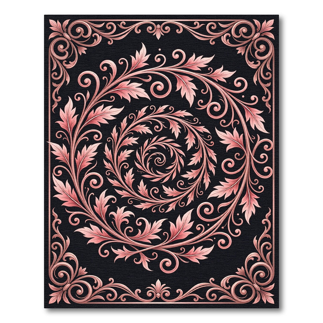 Rose Gold Floral Swirl Border Rug