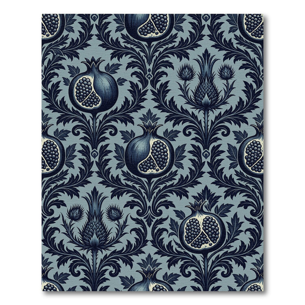 Classic Blue Pomegranate Floral Damask Rug