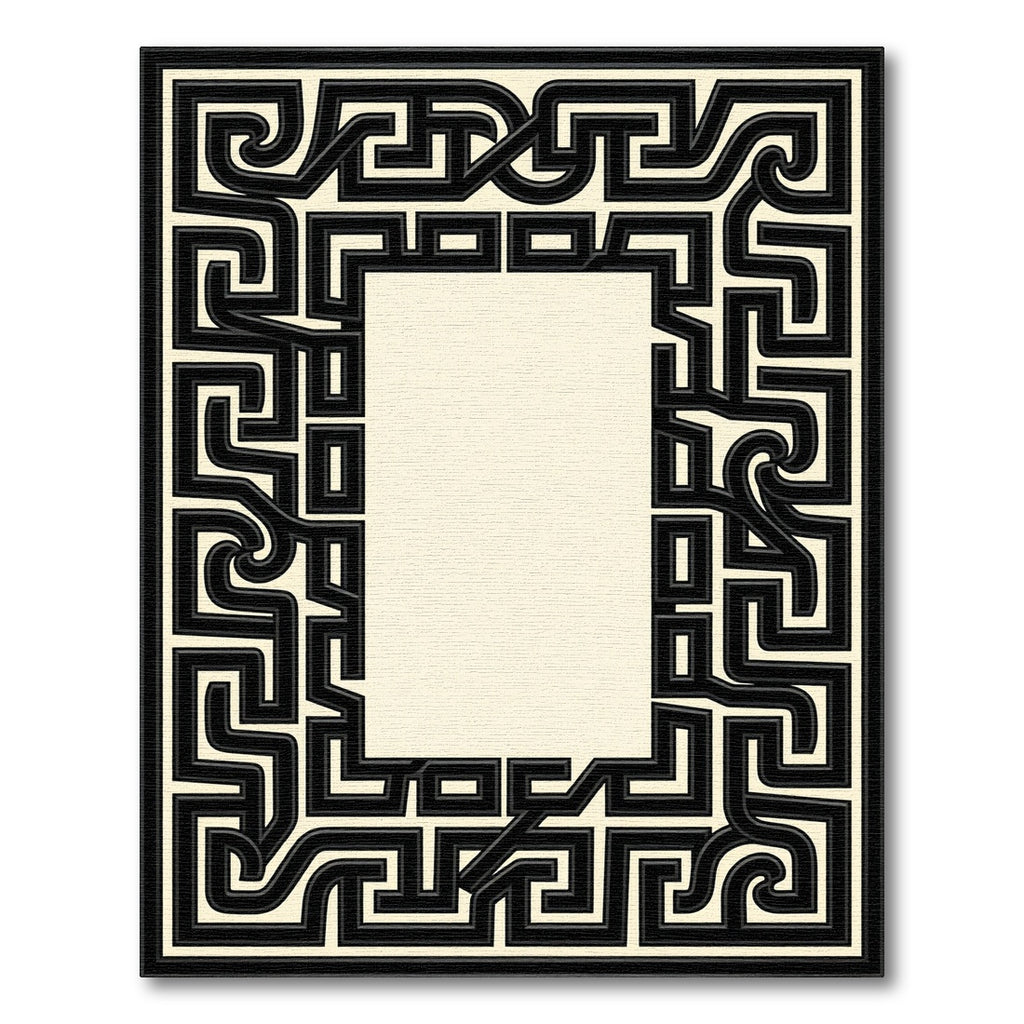 Intricate Black Maze Border Cream Rug