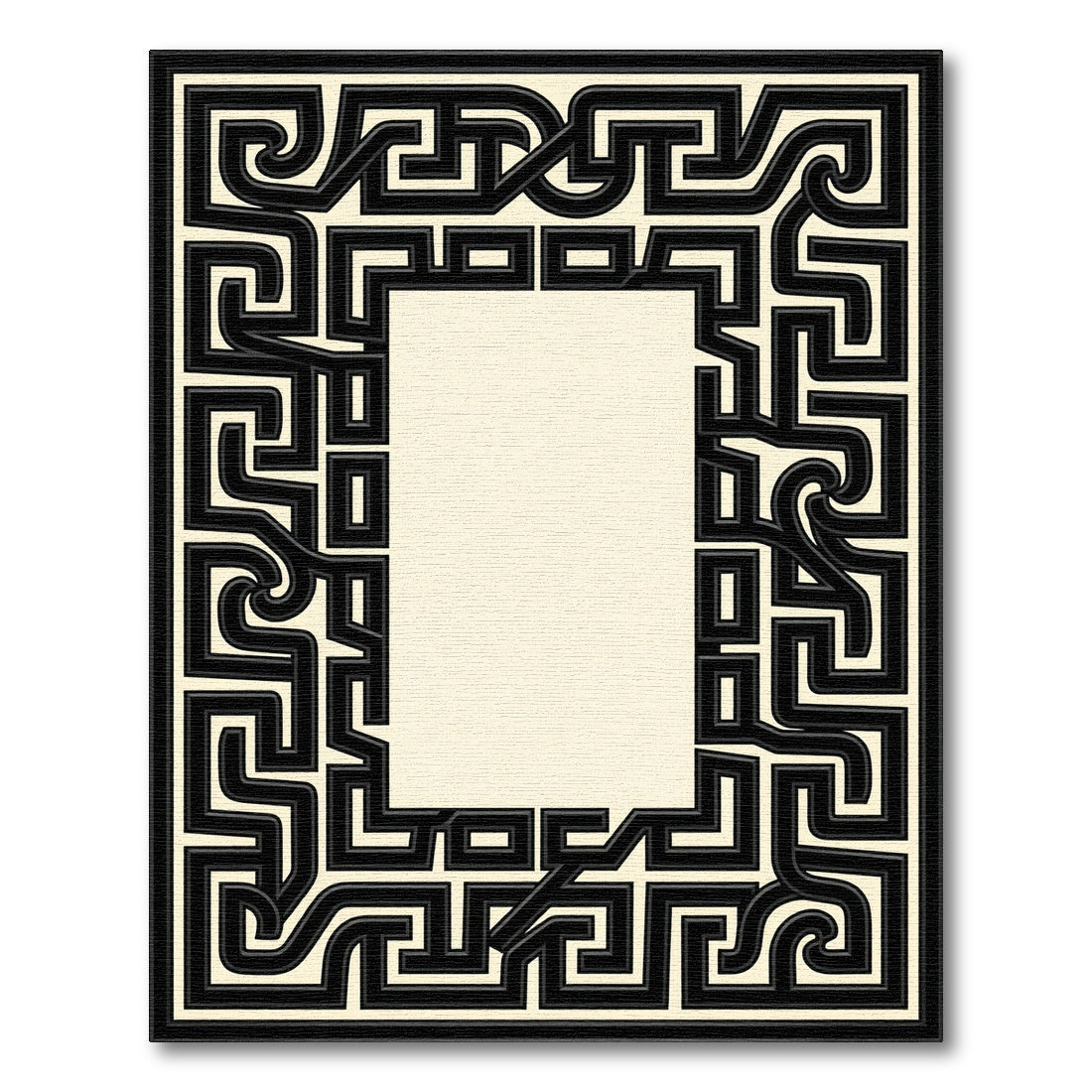 Intricate Black Maze Border Cream Rug