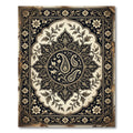 Vintage Ivory Black Ornate Paisley Medallion Rug