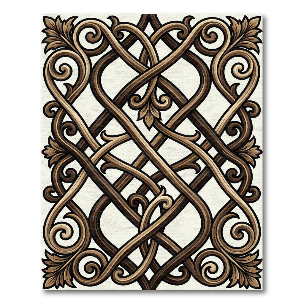 Ornate Bronze Interlocking Scrollwork Swirl Rug