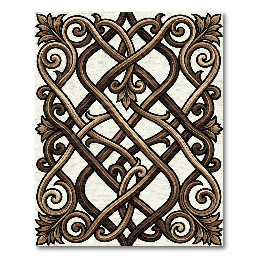 Ornate Bronze Interlocking Scrollwork Swirl Rug