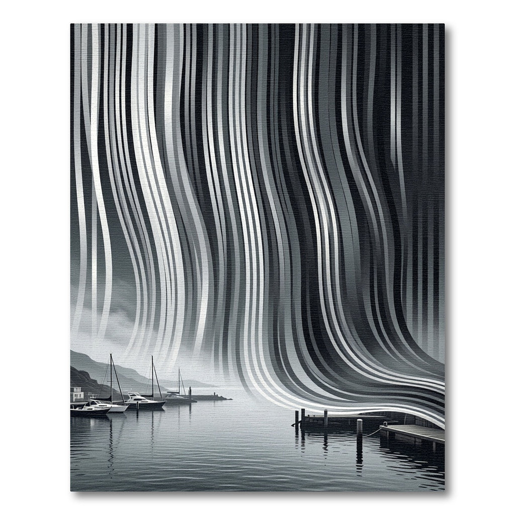 Monochrome Abstract Vertical Flow Waves Rug