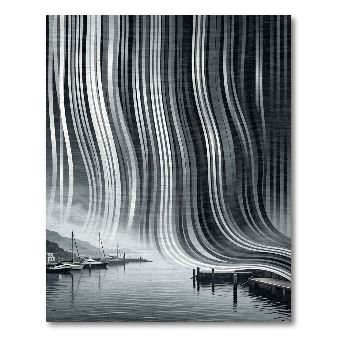 Monochrome Abstract Vertical Flow Waves Rug