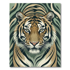 Golden Tiger Face Green Stripes Rug