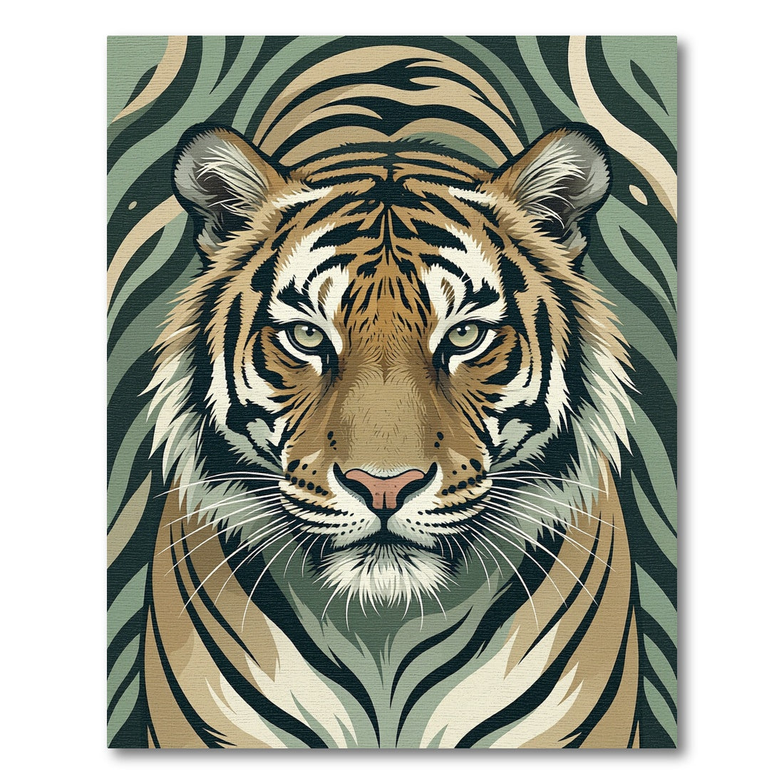 Golden Tiger Face Green Stripes Rug