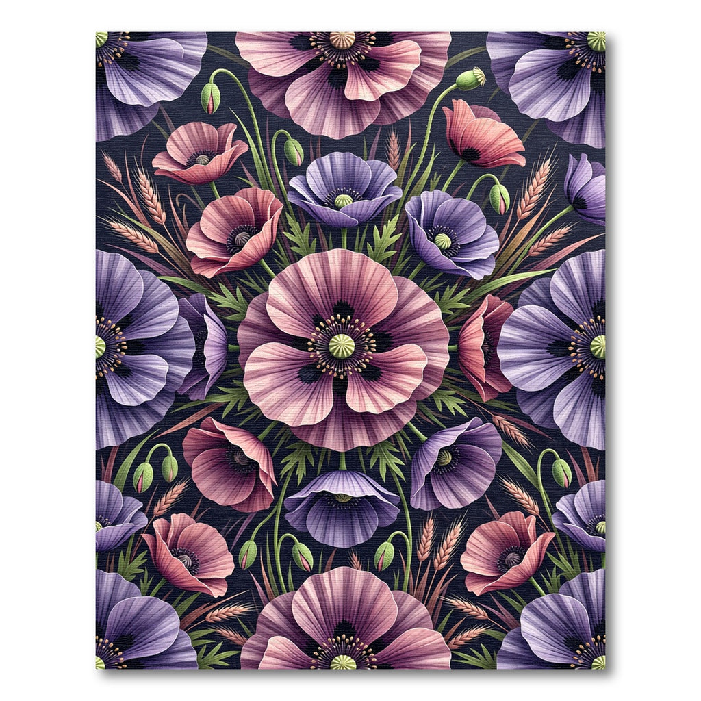 Elegant Purple Pink Poppy Botanical Garden Rug