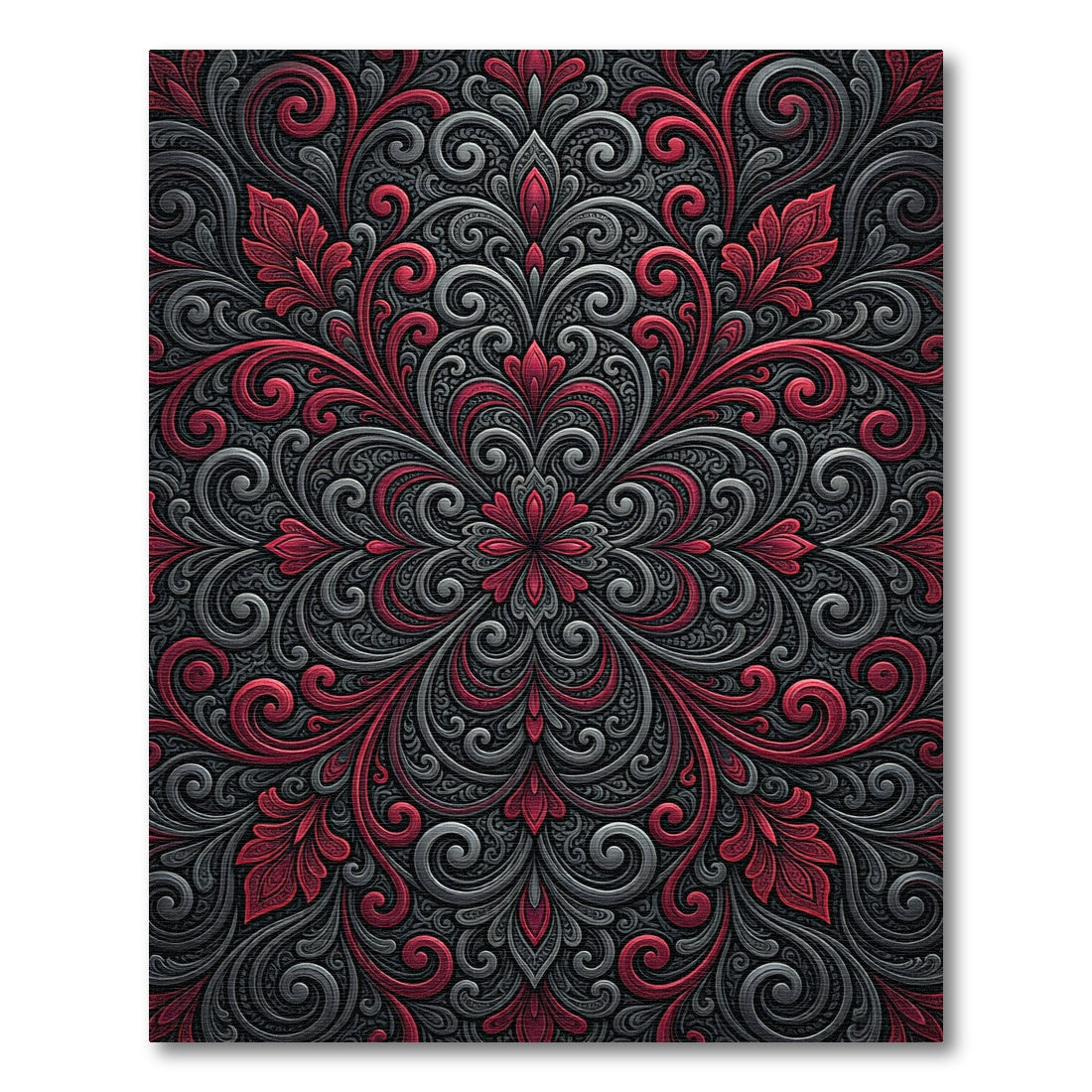Midnight Crimson Ornate Scroll Medallion Rug