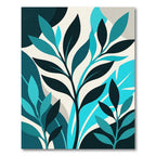 Modern Teal Botanical Abstract Leaf Rug