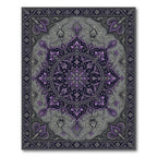 Elegant Violet Floral Medallion Charcoal Tapestry Rug