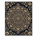 Elegant Gold Floral Mandala Midnight Rug