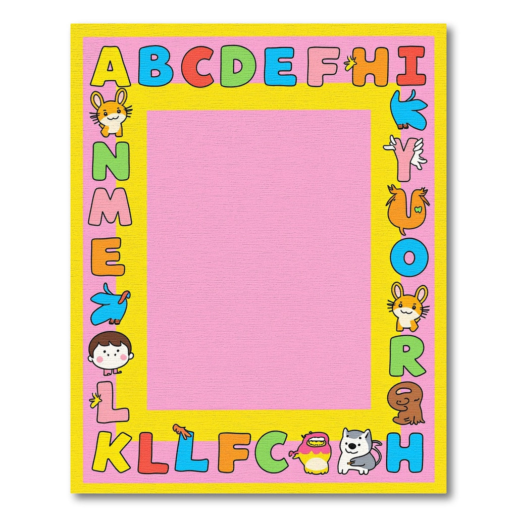 Whimsical Alphabet Animal Border Rug