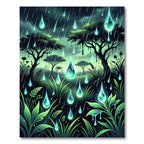 Luminous Glowing Raindrop Forest Landscape Rug