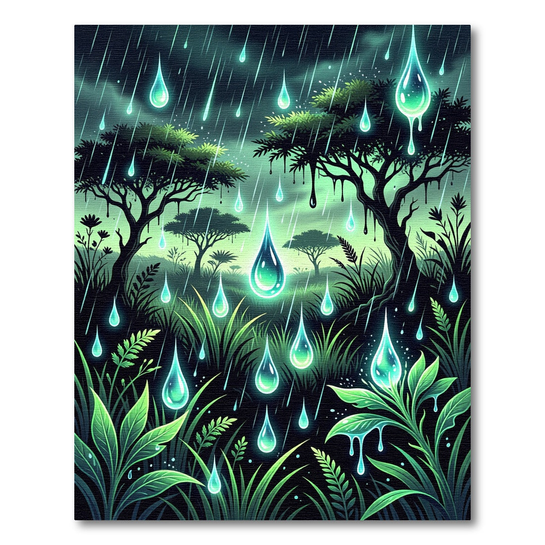 Luminous Glowing Raindrop Forest Landscape Rug