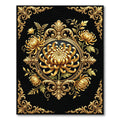 Gold Chrysanthemum Floral Scrollwork Rug