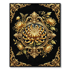 Gold Chrysanthemum Floral Scrollwork Rug