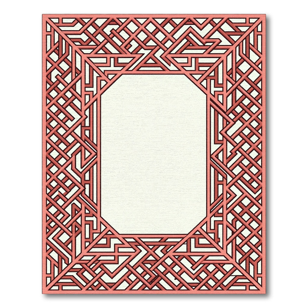 Coral Interlocking Geometric Framed Rug