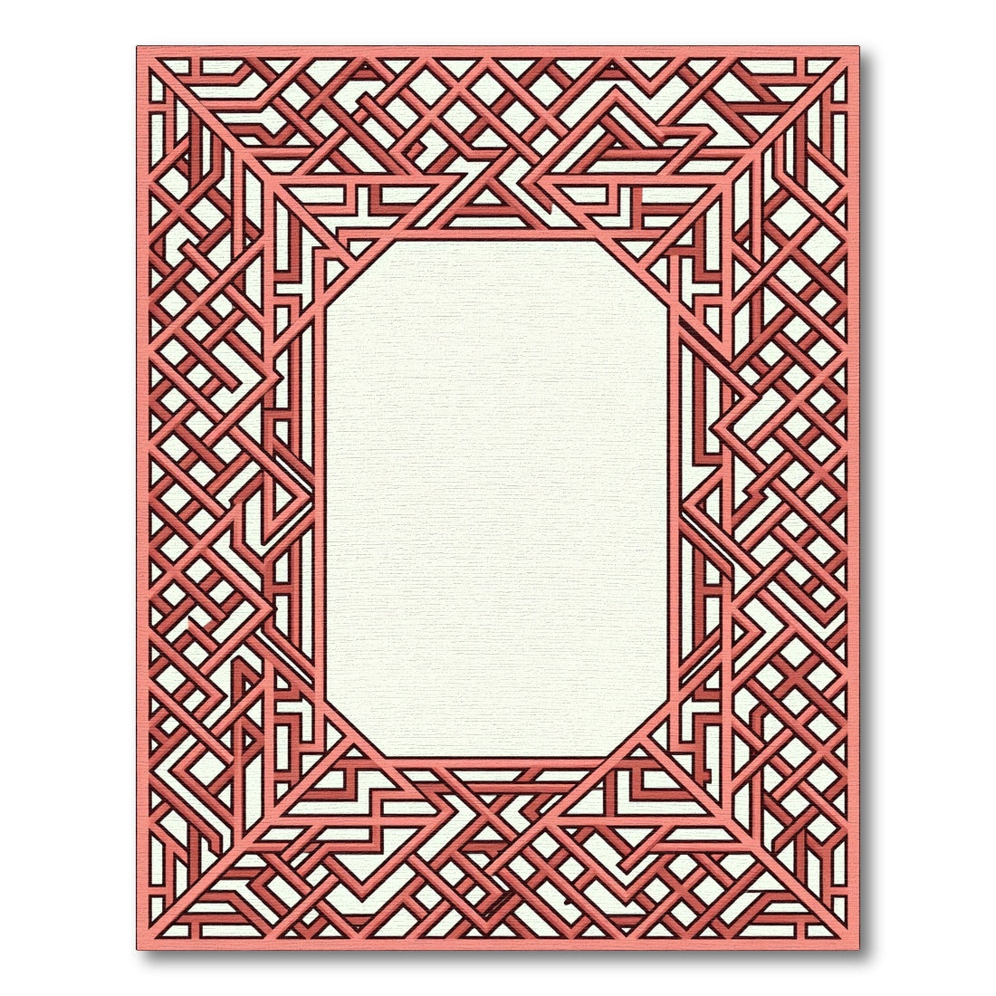 Coral Interlocking Geometric Framed Rug