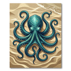 Detailed Teal Octopus Coastal Deep Sea Rug