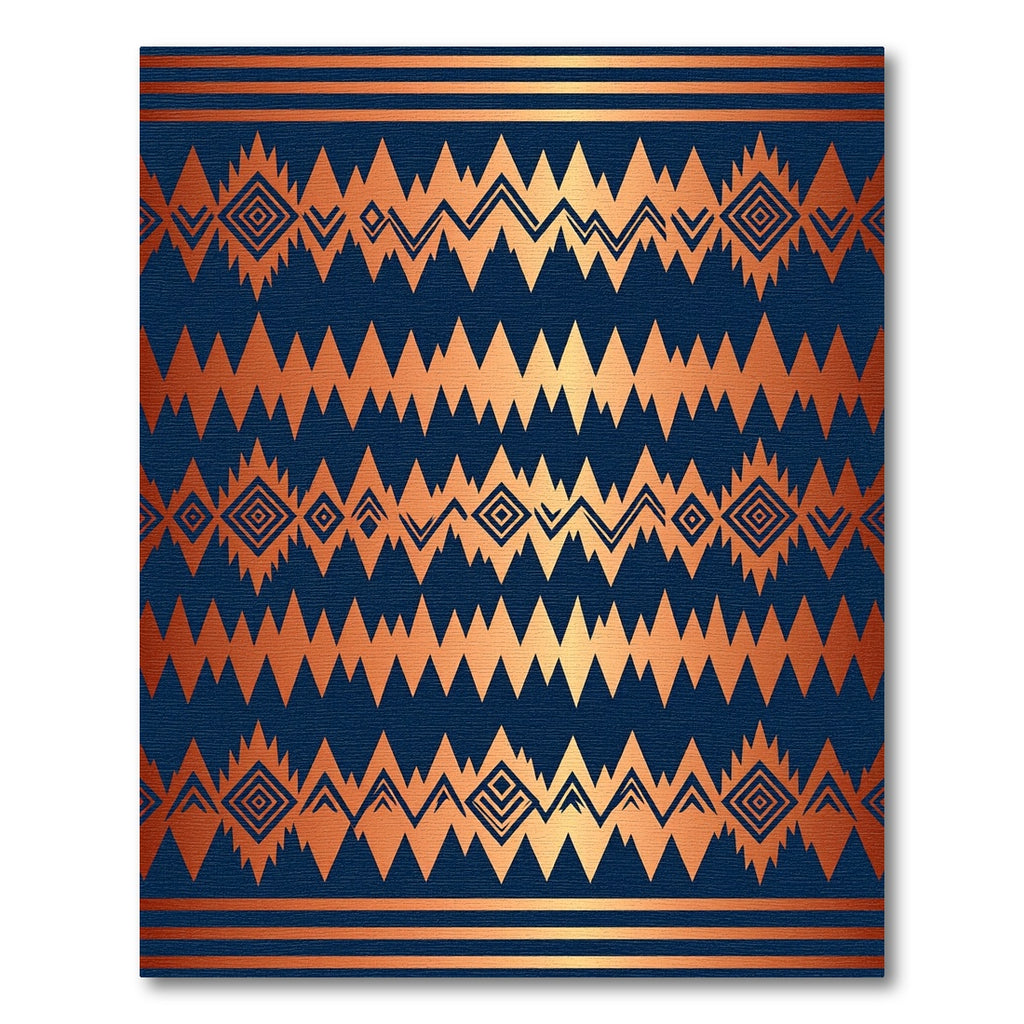 Copper Metallic Geometric Boho Diamond Navy Rug