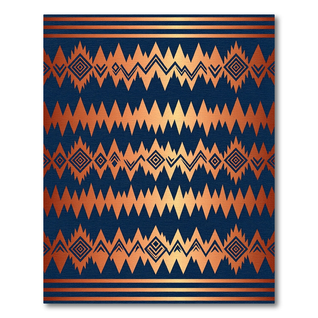 Copper Metallic Geometric Boho Diamond Navy Rug