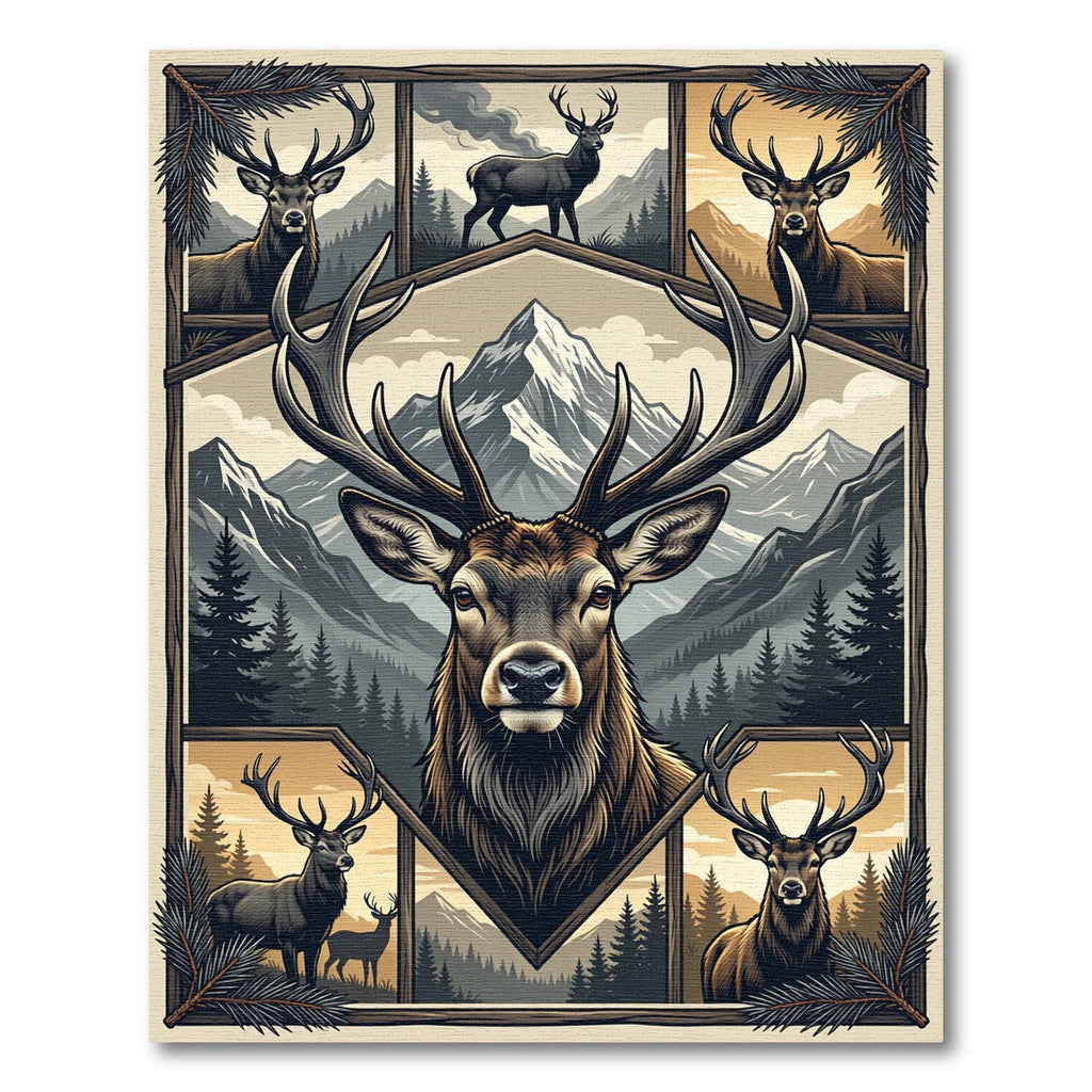 Rustic Majestic Elk Mountain Panel Art Rug