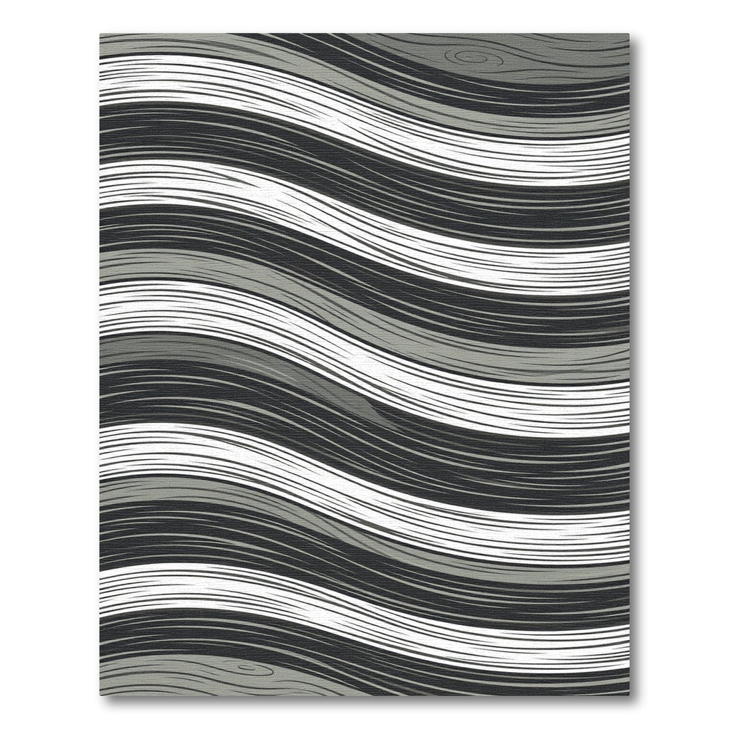 Minimalist Gray and White Wavy Texture Rug